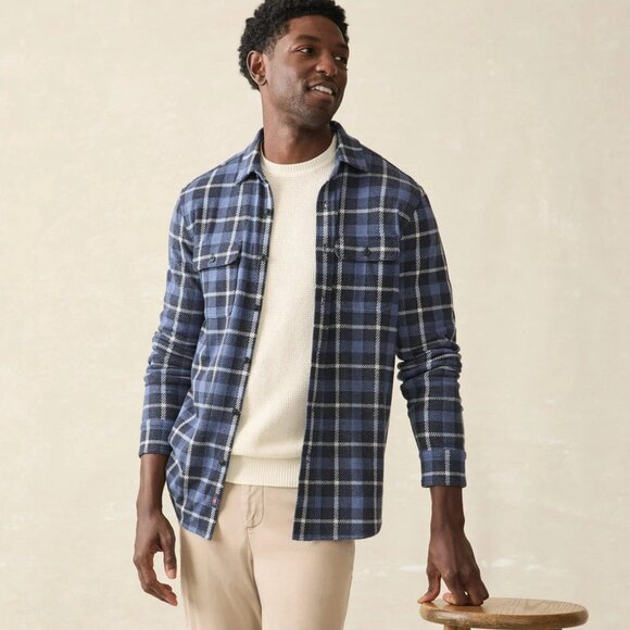 $178 Faherty Legend Sweater Shirt in Blue Winds Plaid Mens Medium M NWT - Picture 2 of 3